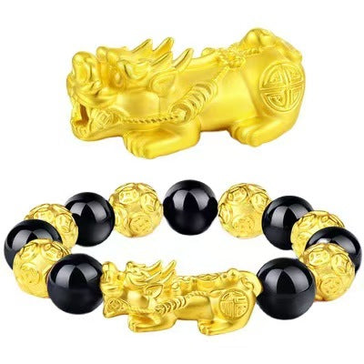 Feng Shui Pixiu Bracelet - Pixiu Black Obsidian Bracelet for Wealth