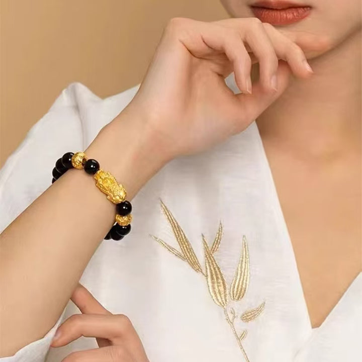 Feng Shui Pixiu Bracelet - Pixiu Black Obsidian Bracelet for Wealth