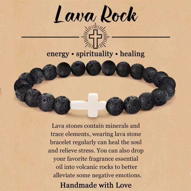 Pulsera de cruz de obsidiana de 8 mm hecha a mano