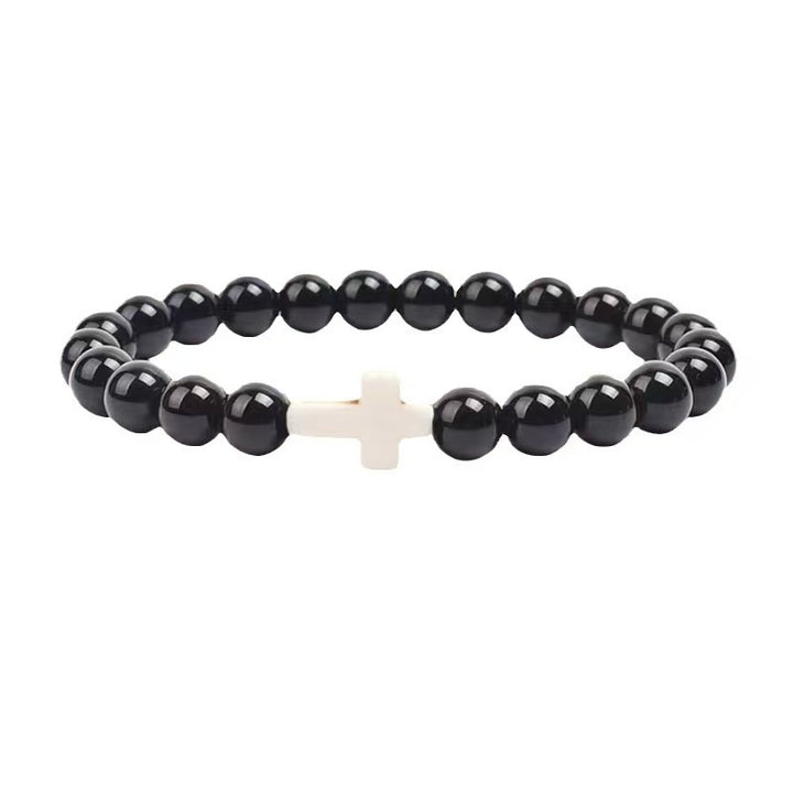 Pulsera de cruz de obsidiana de 8 mm hecha a mano