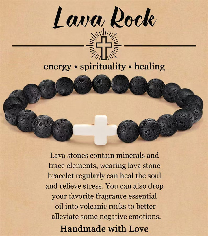 Pulsera de cruz de obsidiana de 8 mm hecha a mano