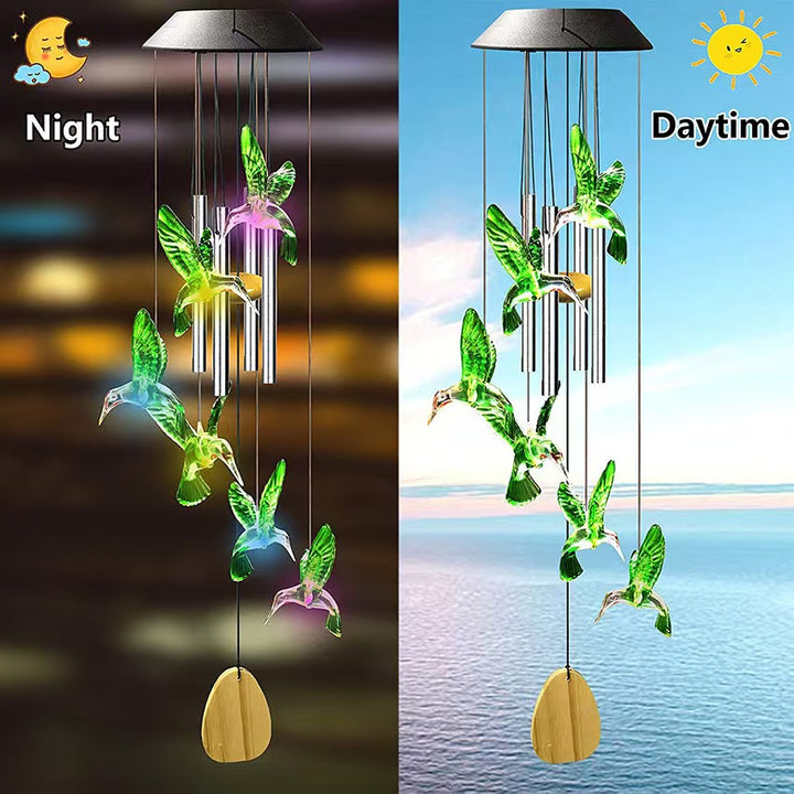Campanas de viento con luz solar en forma de colibrí