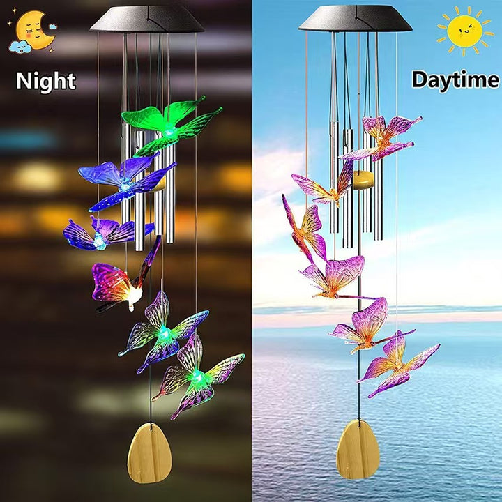 Campanas de viento con luz solar en forma de colibrí