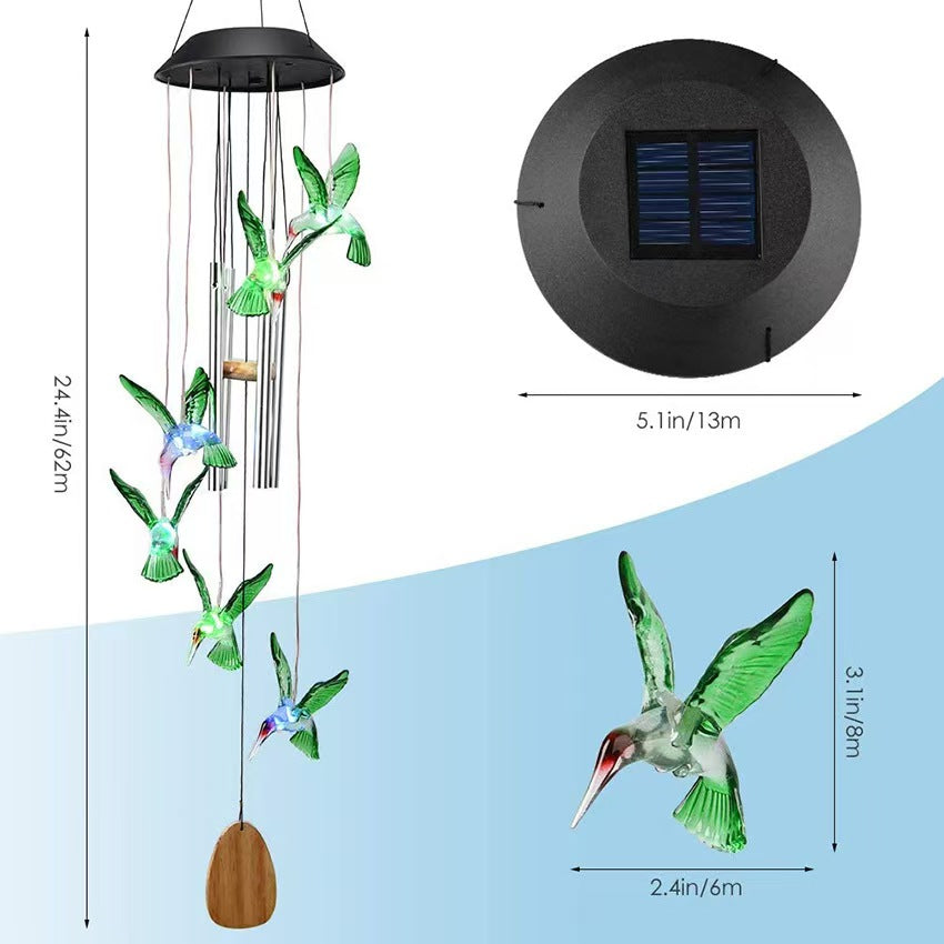 Campanas de viento con luz solar en forma de colibrí