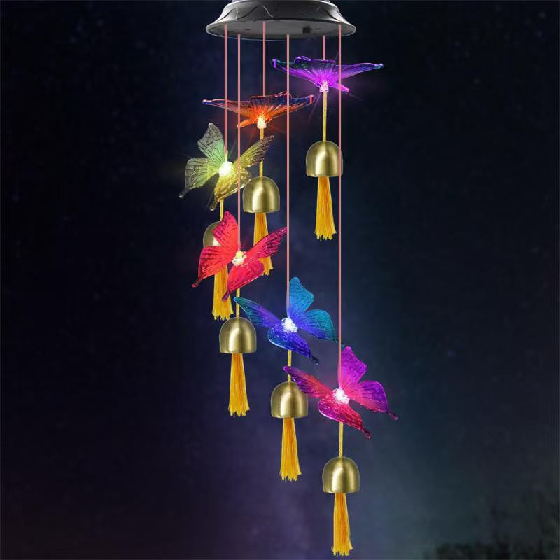 Campanas de viento con luz solar en forma de colibrí