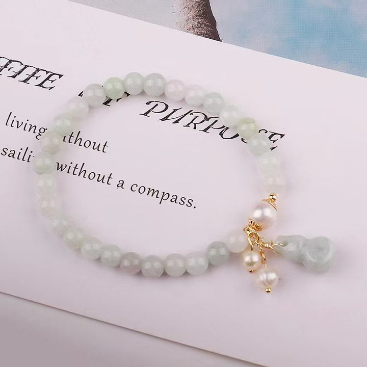 Pulsera con amuleto de calabaza HuLu de jade verde claro