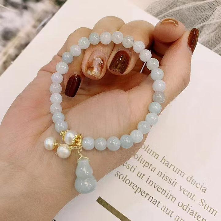 Pulsera con amuleto de calabaza HuLu de jade verde claro
