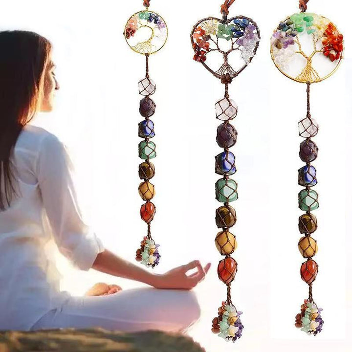 Adorno colgante Feng Shui con cristales curativos y piedras de los 7 chakras del árbol de la vida