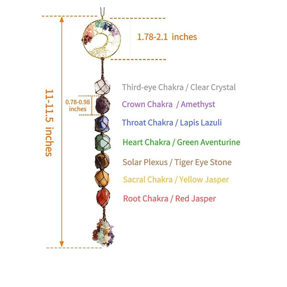 Adorno colgante Feng Shui con cristales curativos y piedras de los 7 chakras del árbol de la vida