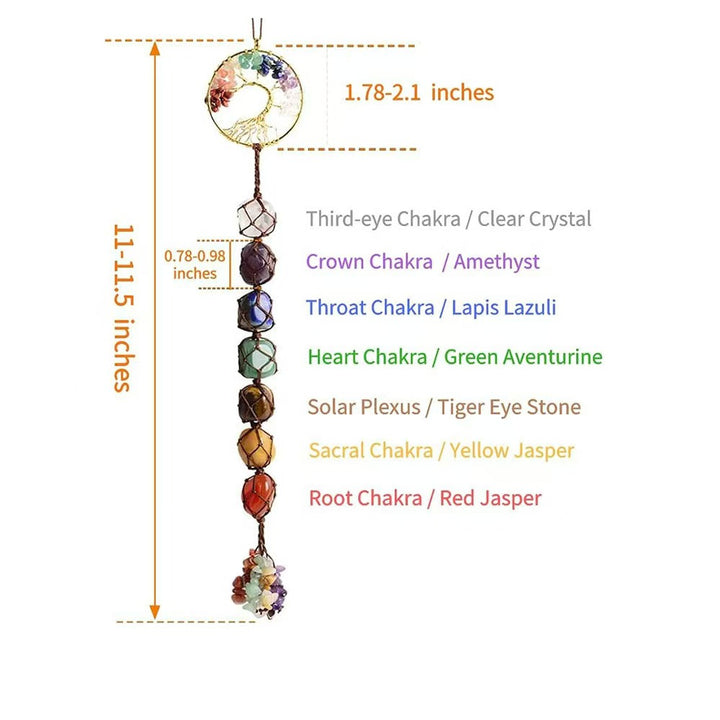 Adorno colgante Feng Shui con cristales curativos y piedras de los 7 chakras del árbol de la vida