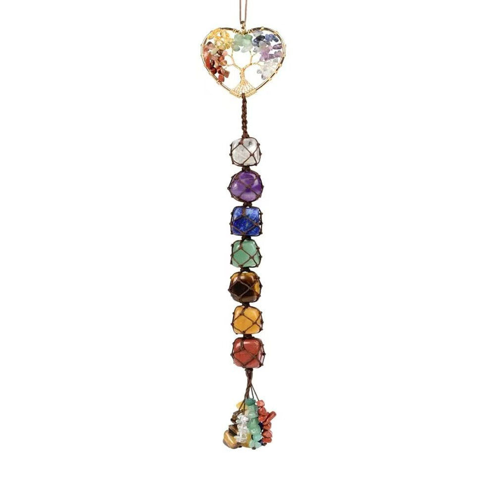 Adorno colgante Feng Shui con cristales curativos y piedras de los 7 chakras del árbol de la vida