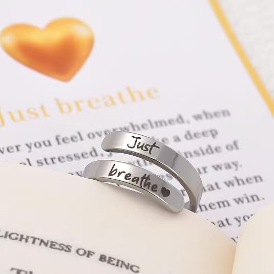 Adjustable "Just Breathe" Inspirational Ring