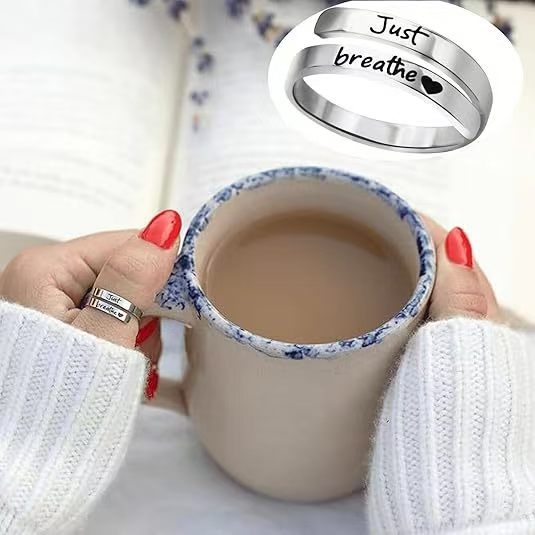 Adjustable "Just Breathe" Inspirational Ring