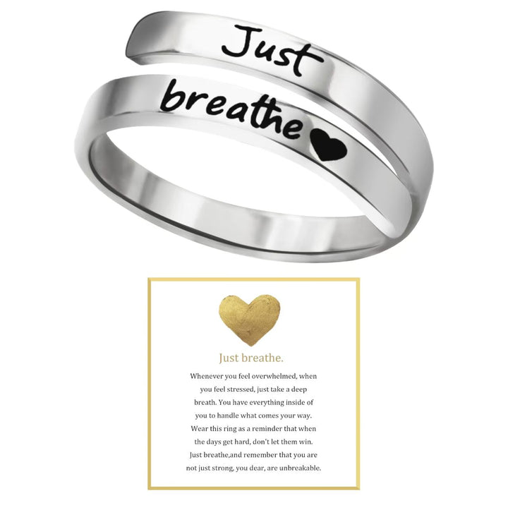 Adjustable "Just Breathe" Inspirational Ring