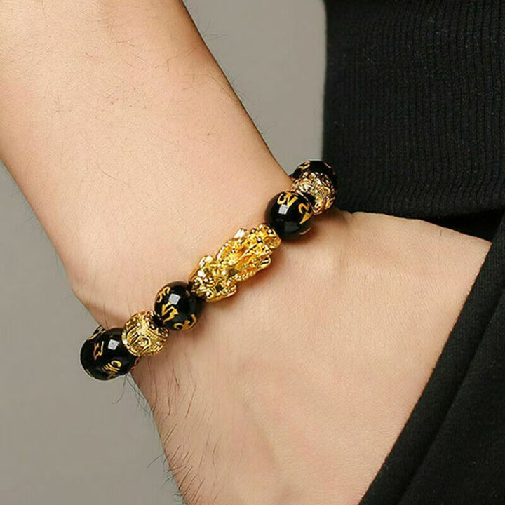 Black and Gold Feng Shui Beads Pixiu Bracelet Charm
