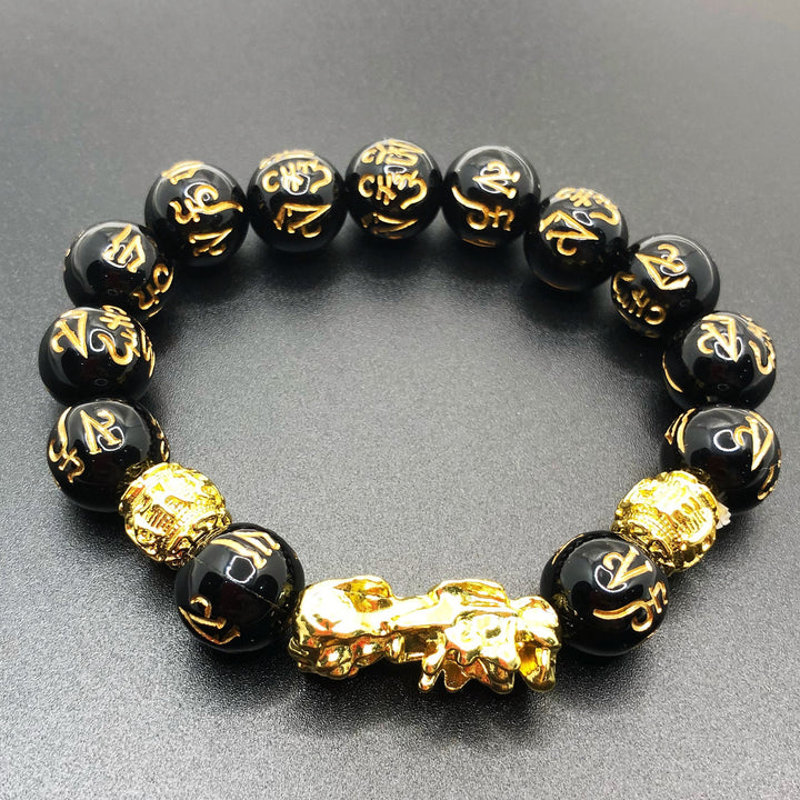 Black and Gold Feng Shui Beads Pixiu Bracelet Charm
