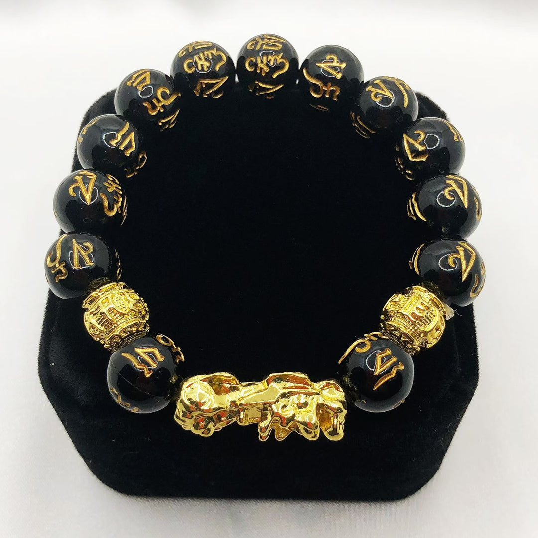 Black and Gold Feng Shui Beads Pixiu Bracelet Charm