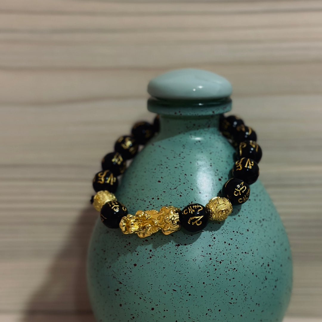 Black and Gold Feng Shui Beads Pixiu Bracelet Charm