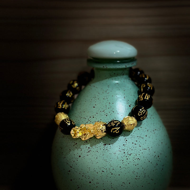 Black and Gold Feng Shui Beads Pixiu Bracelet Charm