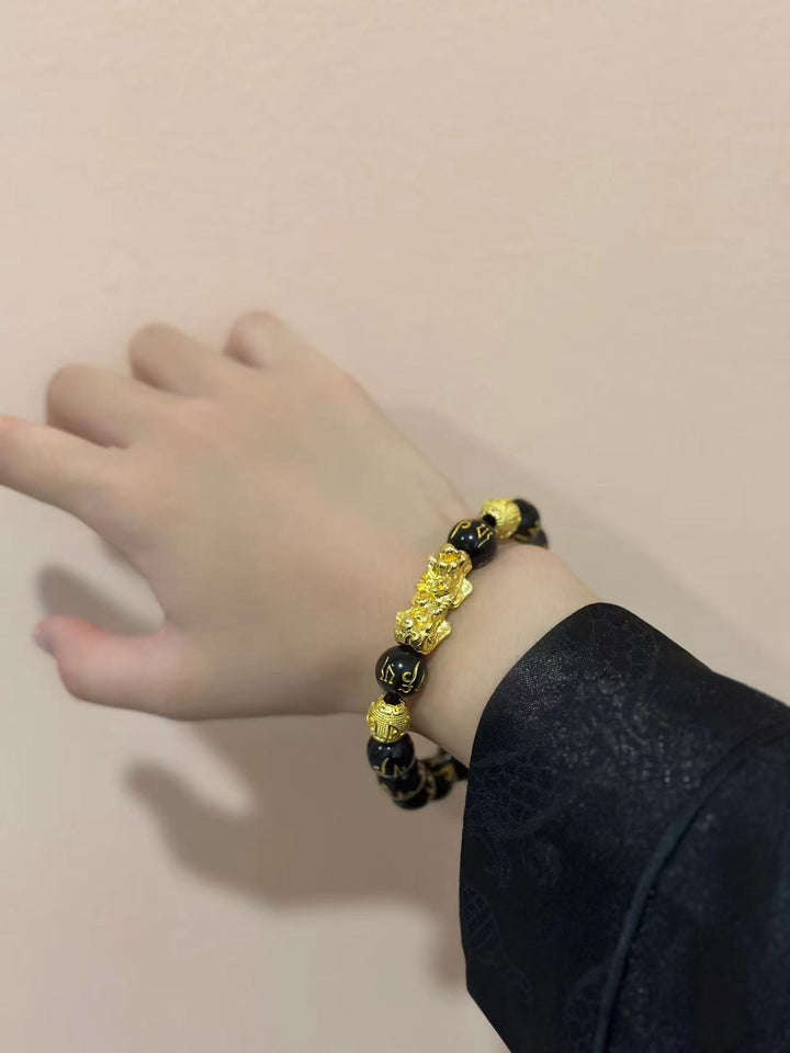 Black and Gold Feng Shui Beads Pixiu Bracelet Charm