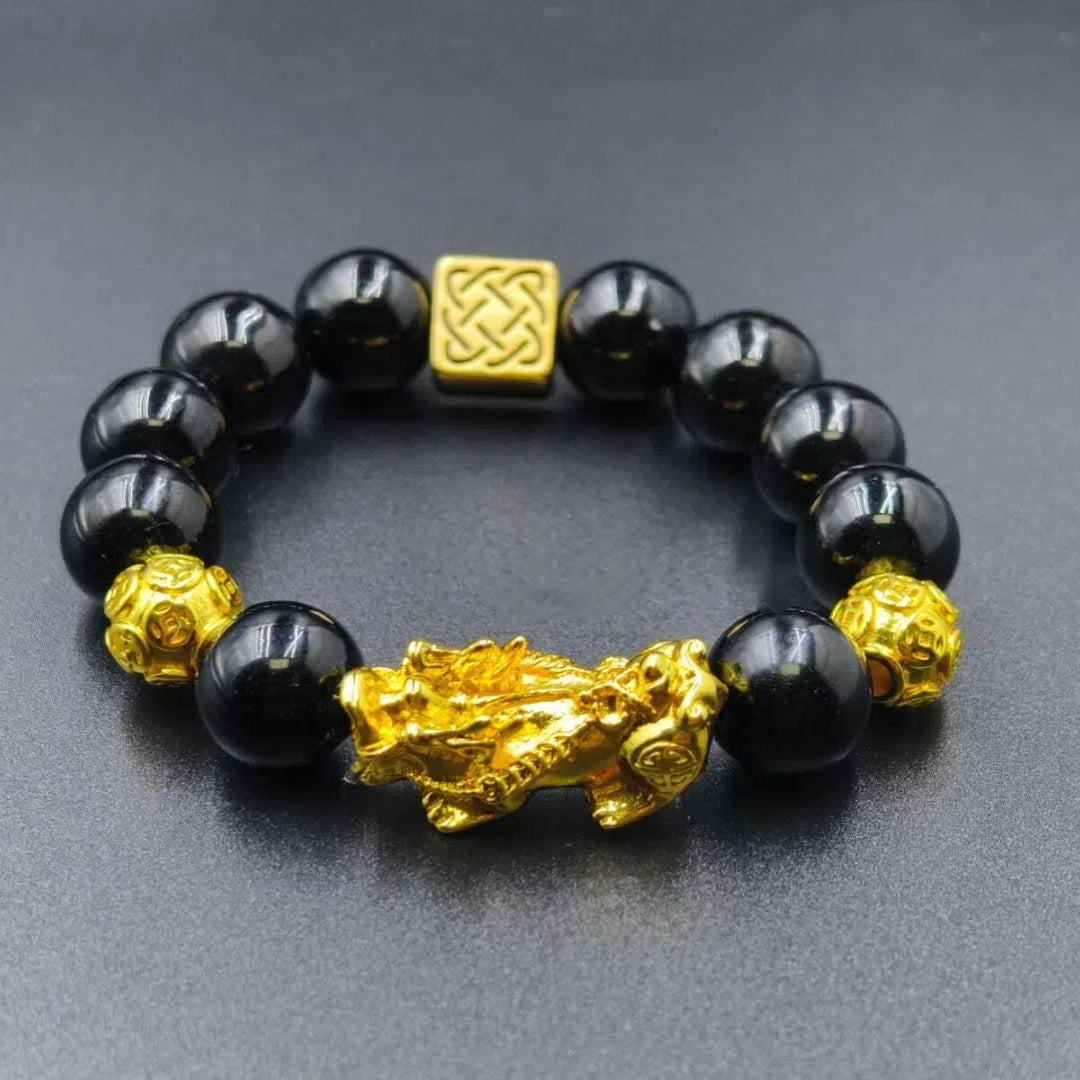 Feng Shui Pixiu Bracelet - Pixiu Black Obsidian Bracelet for Wealth