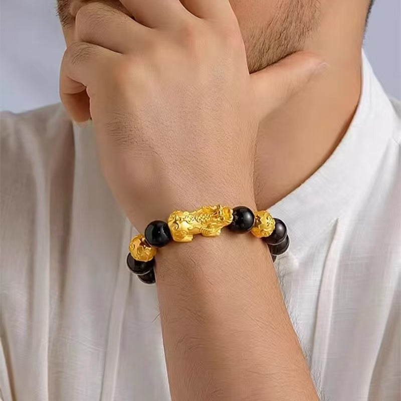 Feng Shui Pixiu Bracelet - Pixiu Black Obsidian Bracelet for Wealth