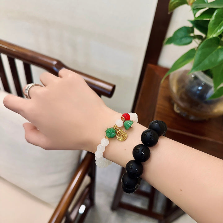 Han White Jade Bracelet With Fu Character