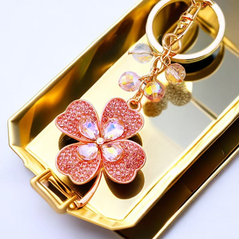 Lucky Clover Metal Crystal Keychain: Attract Good Fortune and Ensure Safe Journeys