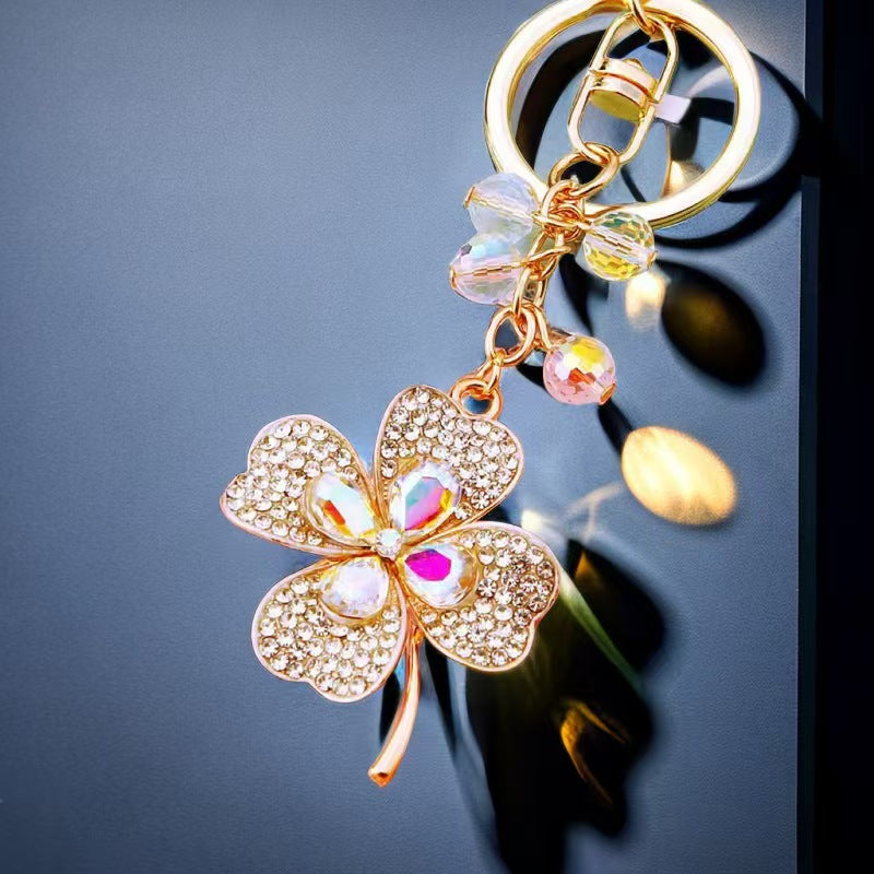 Lucky Clover Metal Crystal Keychain: Attract Good Fortune and Ensure Safe Journeys