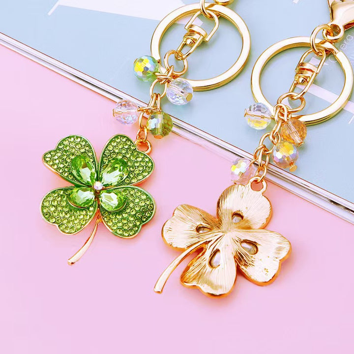 Lucky Clover Metal Crystal Keychain: Attract Good Fortune and Ensure Safe Journeys