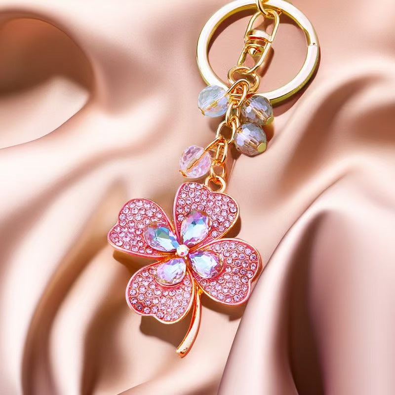 Lucky Clover Metal Crystal Keychain: Attract Good Fortune and Ensure Safe Journeys