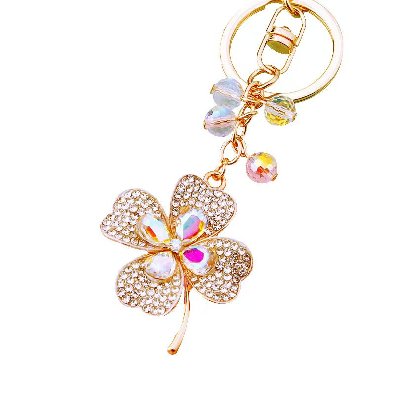 Lucky Clover Metal Crystal Keychain: Attract Good Fortune and Ensure Safe Journeys