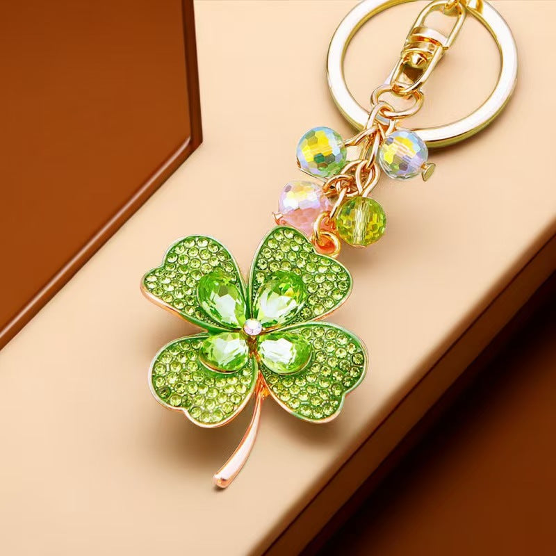 Lucky Clover Metal Crystal Keychain: Attract Good Fortune and Ensure Safe Journeys