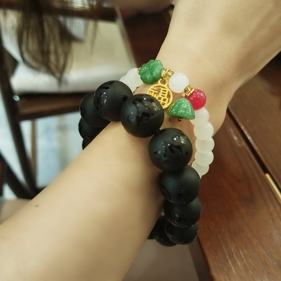 black obsidian agate stone bracelet