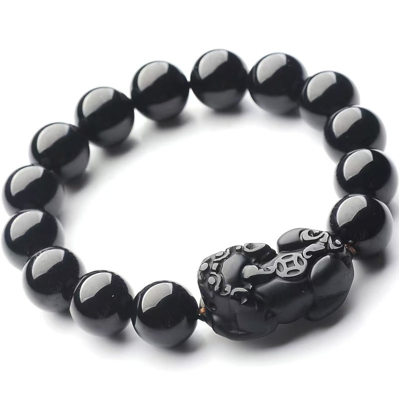 Handcrafted Black Obsidian Pixiu Bracelet for Wealth