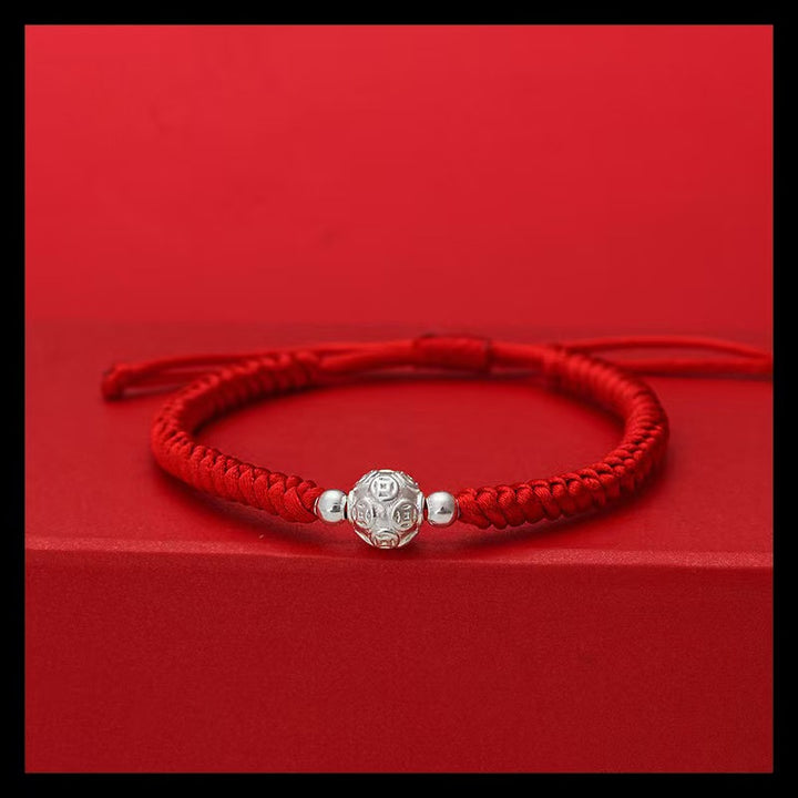 Handcrafted Red String Wealth Bracelet with Silver Prosperity Beads