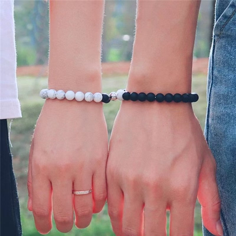 Blessed Magnetic Black & White Obsidian Couple Bracelets: Love Stability and Relationship Harmony