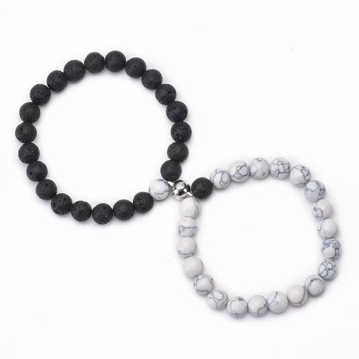 Blessed Magnetic Black & White Obsidian Couple Bracelets: Love Stability and Relationship Harmony