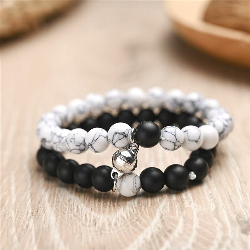 Blessed Magnetic Black & White Obsidian Couple Bracelets: Love Stability and Relationship Harmony